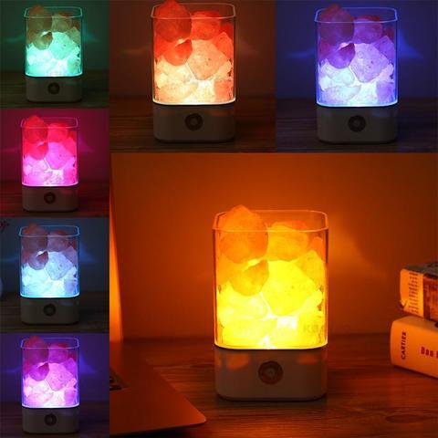 Portable USB-powered Himalayan salt lamp with warm glow