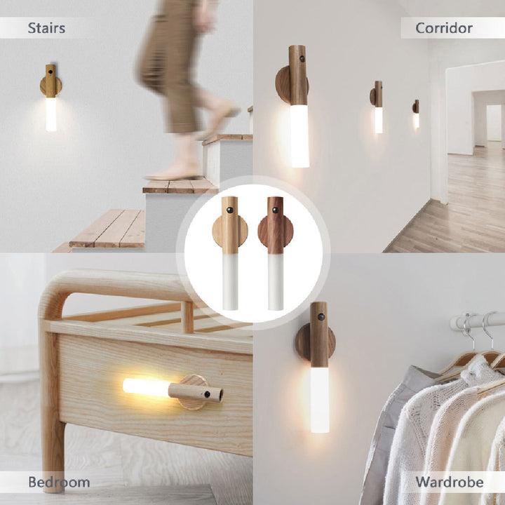 Battery-powered wood wireless night lamp for home decor