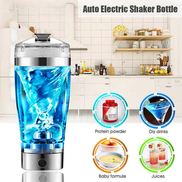 Rechargeable electric shaker bottle for protein shakes and smoothies