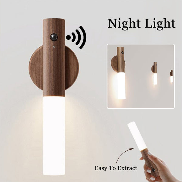 Wood wireless night light with soft warm glow for bedroom