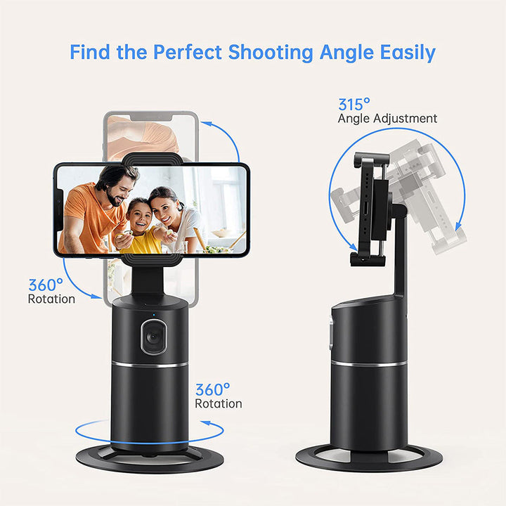 Portable face tracking phone mount with auto rotation