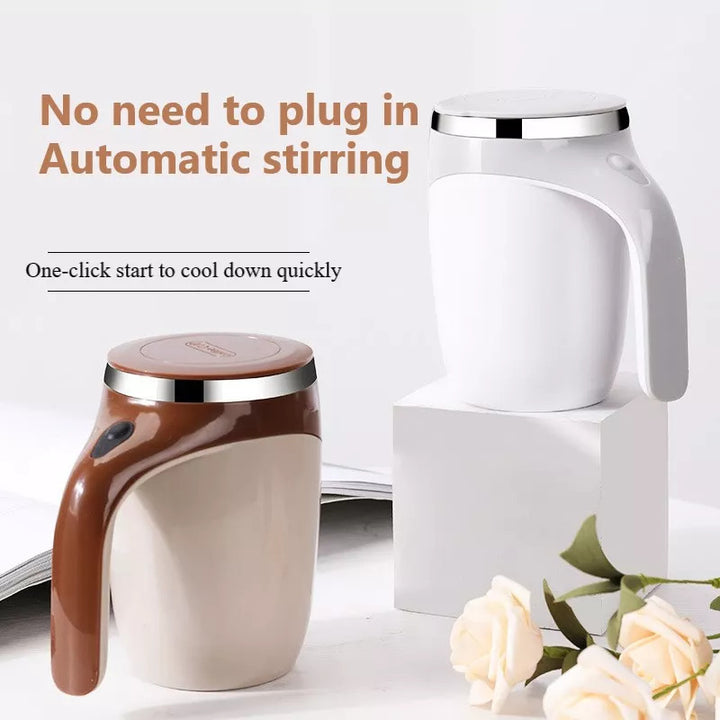 Automatic stirring travel mug for coffee and tea