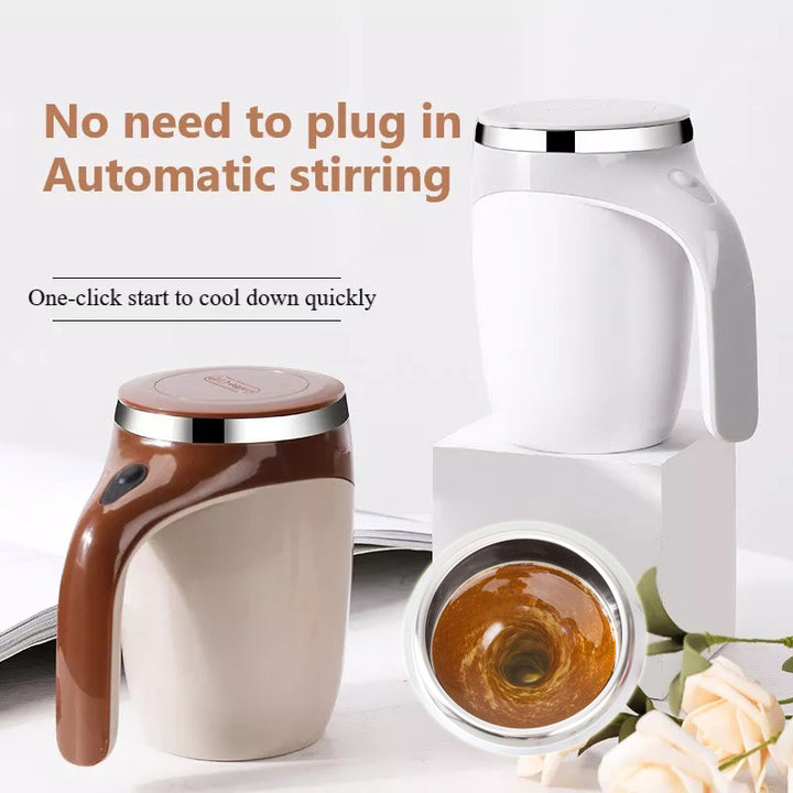 Portable electric self stirring coffee mug